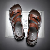 Men's Summer Fashion Leather Sandals - Brown - Sandals - 48 B - PU Leather - image 5