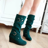 Women's Mid-Calf Suede Wedge Stud Boot - Suede - Brown Camel - 11 B - PU Suede Leather - image 5