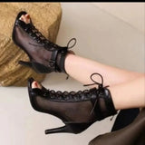 Women's Mesh Lace Up Buckle Ankle Boots - Red - Mesh Booties - 43 B - PU Leather - image 19