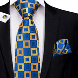 Funki Buys | Neckties | Men's 3 Pcs Luxury Gold Squares Tie Set