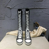 Women's Knee High Platform Canvas Boots - Black - High Top Canvas Sneakers - 40 B - Canvas - image 8
