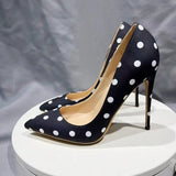 Women's Silk Polka Dot Pointed Toe Heels - Black - 1 / 12cm Heel - 46 B - Silk/Leather - image 9