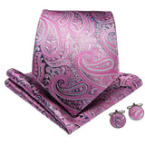 Men's 4 Pcs Formal Floral Pink Tie Set - Purple - 3 Pcs Necktie Set - One Size - Silk - image 4