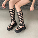 Women's Cut Out Gladiator Sandals - Black - Platform Sandals - 42 B - PU Leather - image 7