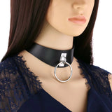 Women's Cosplay Dog Collar Choker - Black - Circle Choker - Medium - PU Leather - image 3