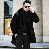 Men's Long Faux Fur Buttoned Up Coat - Black - Fax Fur Jacket - 4XL - Polyester - image 9