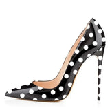 Women's PU Leather Polka Dot Heels - Black - 1 / 12cm Heel - 46 B - Silk/Leather - image 2