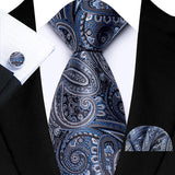 Men's 3 Pcs Silk Paisley Formal Tie Set - Blue - TZ-Y08 - One Size - Silk - image 1