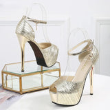 Women's Super High Bling Party Platforms - Gold - Party Shoes - 10 B - PU Leather - image 8