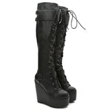 Women's High Luxury Gothic Platform Boots - Black - 1 / Lace Up - 10 B - PU Leather - image 10