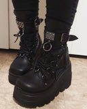 Funki Buys | Boots | Women's Goth Lace Up Platform Wedges