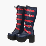 Women's Platform Chunky Buckle Boots - Blue/Red - Boots - 46 B - PU Leather - image 8