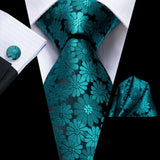 Funki Buys | Neckties | Men's 3 Pcs Teal Flowers Formal Tie Set