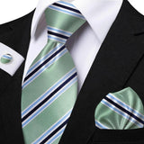 Men's 3 Pcs Striped Jacquard Tie Set - Blue - 2 - One Size - Polyester - image 10