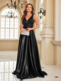 Women's Elegant Satin Sequin Dresses - Navy Blue - Evening Dress - XXL - Polyester Sequin - image 44