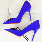 Women's Square Buckle Pointed Toe Pumps - Black - Formal Shoes - 40 B - PU Leather - image 41