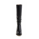 Women's Knee High Block Heeled Boots - Black - Block Heel Boots - 43 B - PU Leather - image 14