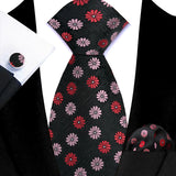 Funki Buys | Neckties | Men's 3 Pcs Black Colored Flowers Tie Set