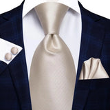 Funki Buys | Neckties | Men's 3 Pcs Luxury Beige Wedding Tie Set