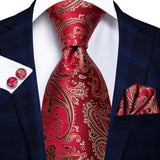 Funki Buys | Neckties | Men's 3 Pcs Red Gold Paisley Tie Set