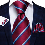 Funki Buys | Neckties | Men's 3 Pcs Crimson Blue Striped Tie Set