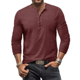 Men's Casual Long Sleeve Henly Shirt - Khaki - Long Sleeve Tee Shirt - 5XL - Polyester - image 35