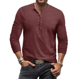 Men's Casual Long Sleeve Henly Shirt - Khaki - Long Sleeve Tee Shirt - 5XL - Polyester - image 37