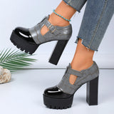 Women's Chunky Block Heeled Mary Janes - White - High Mary Janes - 42 B - PU Leather - image 13