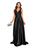 Women's Elegant Satin Sequin Dresses - Navy Blue - Evening Dress - XXL - Polyester Sequin - image 9