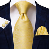 Men's 3 Pcs Stylish Yellow Tie Set - Blue - SJT-3251 - One Size - Silk - image 3