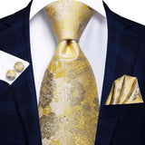 Men's 3 Pcs Luxury Yellow Gold Tie Set (Copy) - Yellow - N-3295 - One Size - Silk - image 2