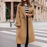 Women's Long Suit Collar Woolen Overcoat - Black - 3XL - Wool Blend - image 13