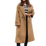 Women's Long Suit Collar Woolen Overcoat - Black - 3XL - Wool Blend - image 1