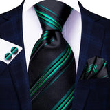 Funki Buys | Neckties | Men's 3 Pcs Black Green Striped Tie Set