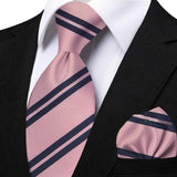 Men's 3 Pcs Striped Jacquard Tie Set - Blue - 2 - One Size - Polyester - image 50
