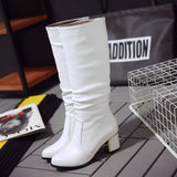 Women's Knee High Block Heeled Boots - Black - Block Heel Boots - 43 B - PU Leather - image 8