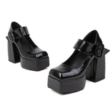 Women's Stone Pattern High-Heel Platform - Red - Chunky Platforms - 43 B - PU Leather - image 25