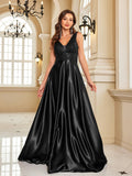 Women's Elegant Satin Sequin Dresses - Navy Blue - Evening Dress - XXL - Polyester Sequin - image 47