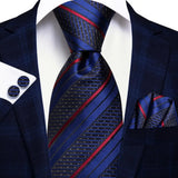 Funki Buys | Neckties | Men's 3 Pcs Navy Red Striped Tie Set