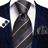 Funki Buys | Neckties | Men's 3 Pcs Black Pink Striped Tie Set