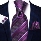 Funki Buys | Neckties | Men's 3 Pcs Luxury Plum Striped Tie Set