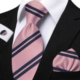 Men's 3 Pcs Striped Jacquard Tie Set - Blue - 2 - One Size - Polyester - image 20