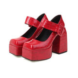 Women's Stone Pattern High-Heel Platform - Red - Chunky Platforms - 43 B - PU Leather - image 16