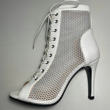 Women's Mesh Peep Toe Stiletto Booties - Beige - 10cm Mesh Booties - 43 B - PU Leather - image 37