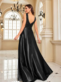Women's Elegant Satin Sequin Dresses - Navy Blue - Evening Dress - XXL - Polyester Sequin - image 48