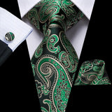 Funki Buys | Neckties | Men's 3 Pcs Green Paisley Tie Set