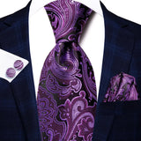 Funki Buys | Neckties | Men's 3 Pcs Purple Paisley Formal Tie Set