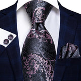 Funki Buys | Neckties | Men's 3 Pcs Black Pink Floral Tie Set