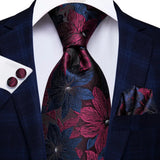 Funki Buys | Neckties | Men's 3 Pcs Crimson Navy Floral Tie Set