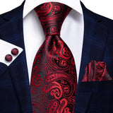 Funki Buys | Neckties | Men's 3 Pcs Red Black Paisley Formal Tie Set